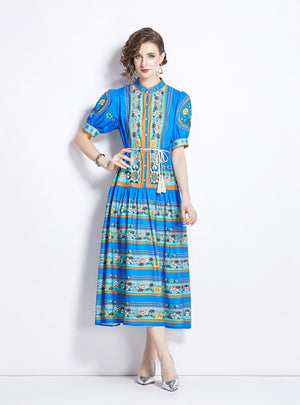 Fashion Retro Lantern Sleeve Printed Dress