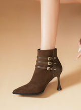 Spliced Metal Belt Buckle Side Zipper Boot