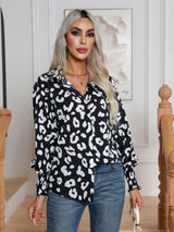 Leopard Print Lantern Sleeve Shirt