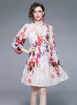 Long Sleeve Slim Print Chiffon Dress