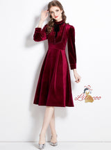 Long Sleeve Velvet Slim Dress