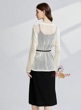 Hollow Long Sleeve Knitwear+Sling Dress