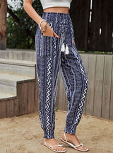 Pocket National Wind High Waist Printed Pants