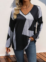 Long-sleeved Loose Color Matching Top