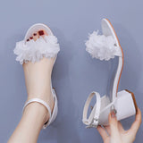 5 cm Square Heel Flower Thick Heel Sandals