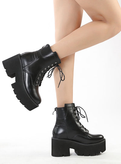 High-heeled Thick-soled Round-headed Zipper Martin Boots