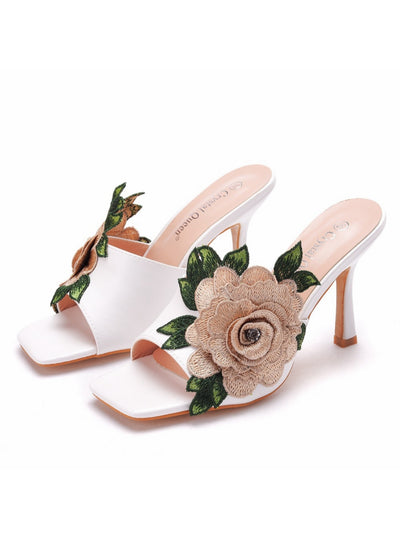 9 cm Square Head High-heeled Sandals Slippers