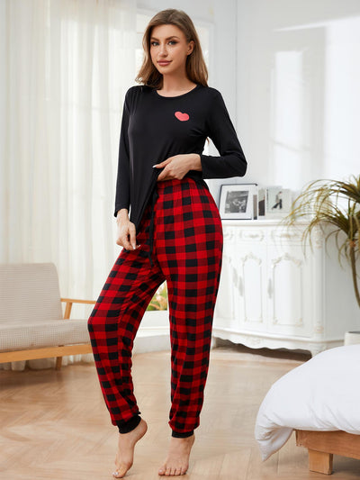 Heart-shaped Printed Long-sleeved Sleepwear