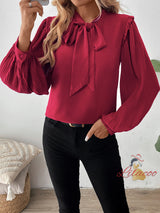 Lantern Long Sleeve Bow Solid Color Shirt