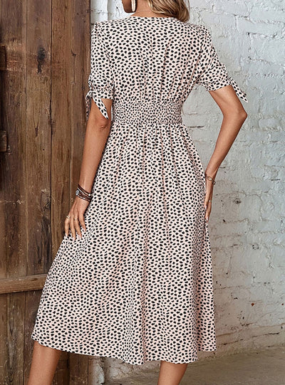 Long Leopard Print V-neck Dress