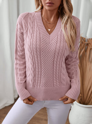 V-neck Pullover Vintage Twisted Sweater