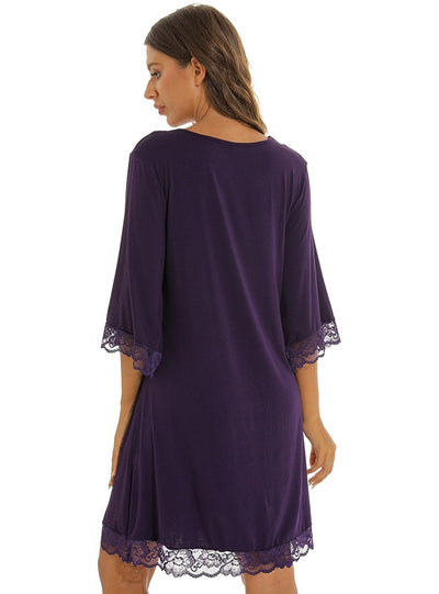 Lace V-neck Cotton Loose Nightdress