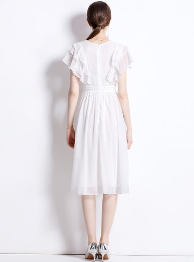 White Slim Waist Beach Dress