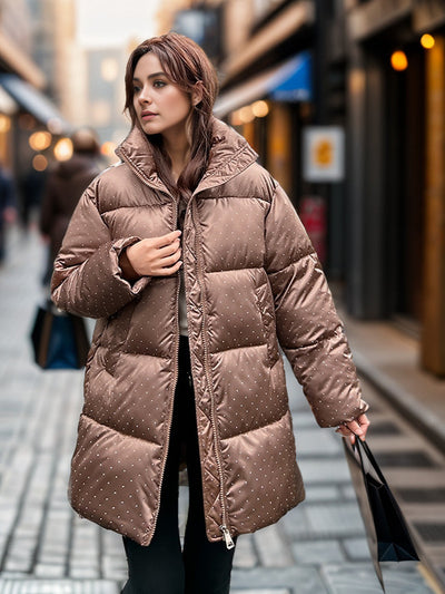 Medium and Long Bright Diamond Cotton-padded Jacket Coat