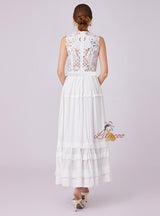 Summer Round Sleeveless Lace Stitching Dress