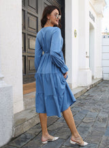 V-neck Flared Sleeve Long Sleeve Dress