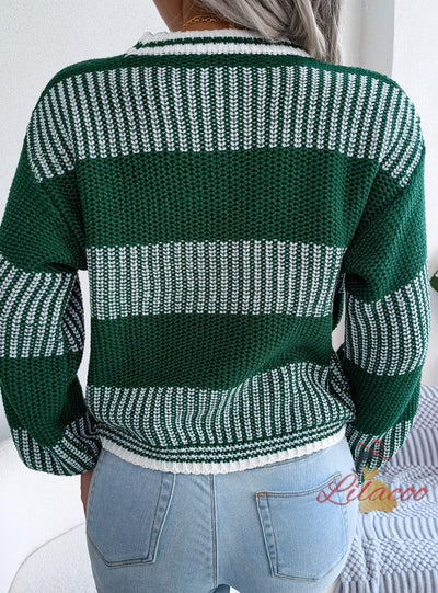 Leisure Contrast Striped Long Sleeve Knitted Sweater