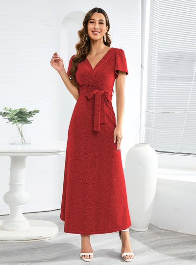 V-neck Slim Lace-up Dress Long Dress