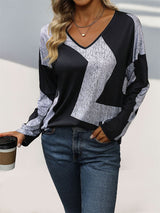 Long-sleeved Loose Color Matching Top