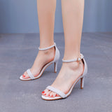 8 cm High Heel White Pearl Sandals