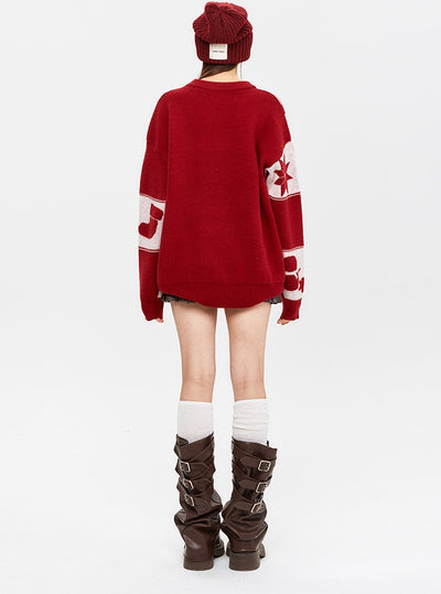 Christmas Pattern Jacquard Round Neck Sweater