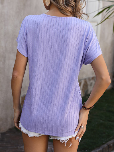 V-neck Jacquard Top Short Sleeve T-shirt