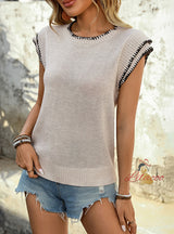 Round Neck Sleeveless Contrast Knitted Vest