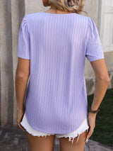 Bubble Sleeve Pleated Short Sleeve T-shirt