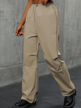 High Waist Solid Color Straight Casual Pants