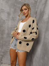 Autumn and Winter Polka-dot Cardigan Knitted Coat