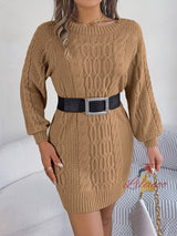 Solid Color Twist Lantern Sleeve Sweater Dress