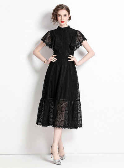 Retro Openwork Short Sleeve Lace Dress