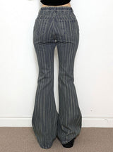 Striped High Waist Slim Retro Slim Jeans