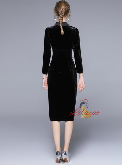 Velvet Long Sleeve Slim Mid-length Dress