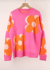 Printed Round Neck Big Flower Sweater