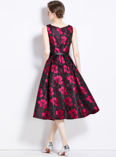 Black Print Sleevelees Party Dress