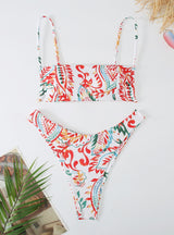 Tie-dyed Straps Rib Printed Swimsuit