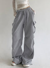 High Waist Multi-pocket Tooling Straight Pants