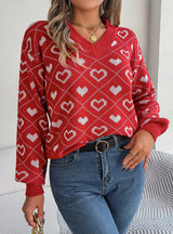 Contrasting Color Love Heart Lantern Sleeve Sweater