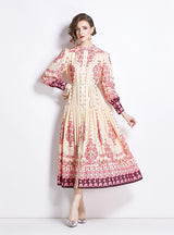 Retro Lantern Sleeve Printed Long Sleeve Dress