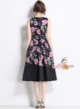 Retro Slim Sleeveless Print Long Dress