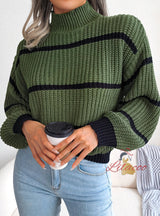 Casual Striped Turtleneck Knitted Sweater