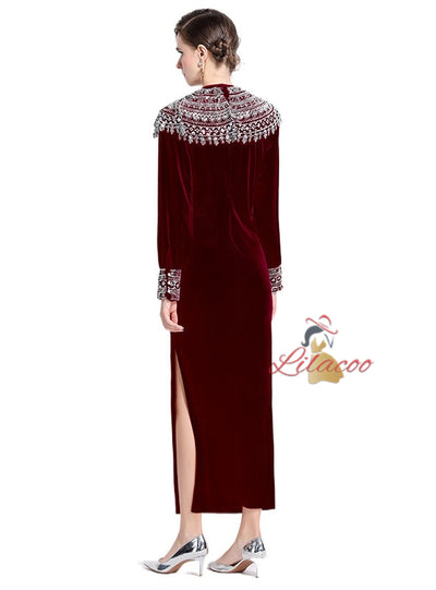 Long Sleeve Velvet Sequins Party Dress