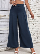 Solid Color High Waist Wide Leg Casual Pants