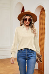 Lapel Long Sleeve Button Loose T-shirt