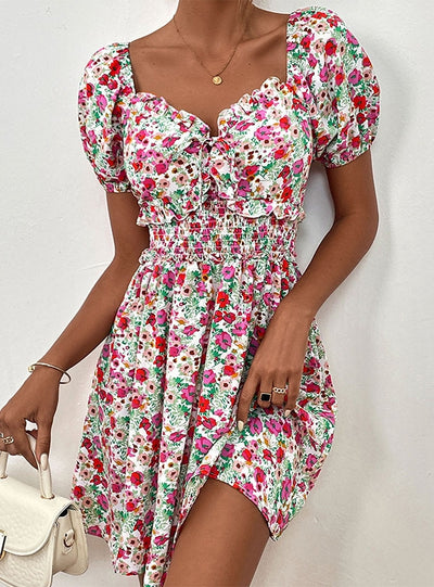 Women Puff Sleeve Floral Dress