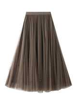 Beaded Gauze Pleated Skirt Worn on Both Sides