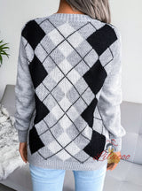 Rhombic Casual V-neck Sweater