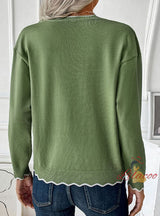 Round Neck Leisure Pullover Zipper Color Contrast Sweater