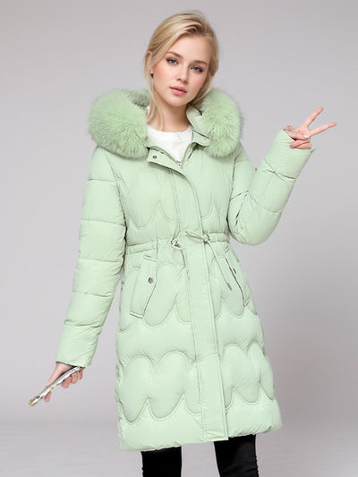 Mid-long Silm Waist Thick Cotton-padded Coat